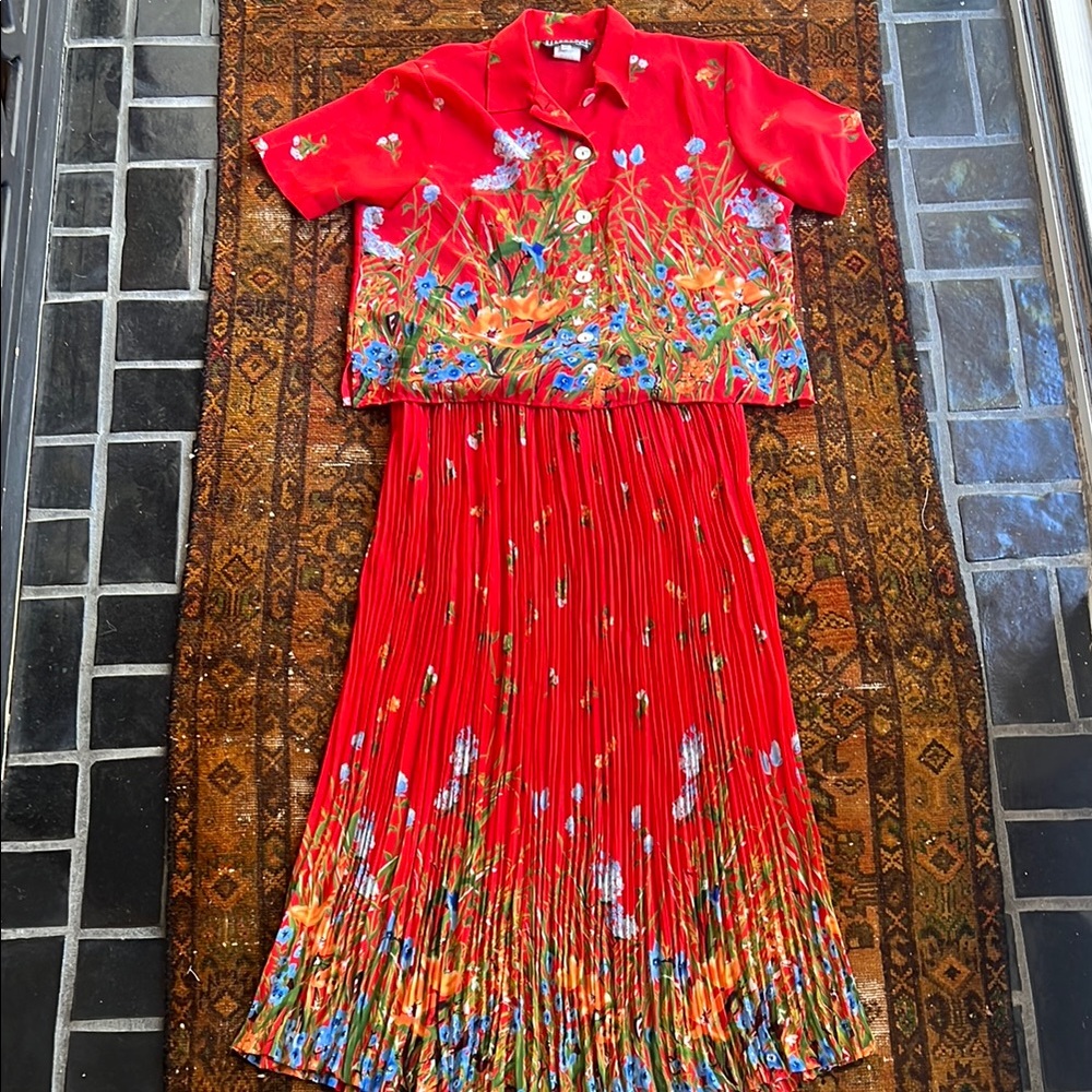 Vintage Red Floral Two-Piece Set